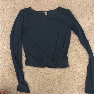 W Blue Long Sleeve Twist Top